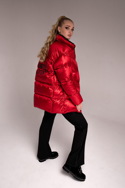 Bright red down jacket