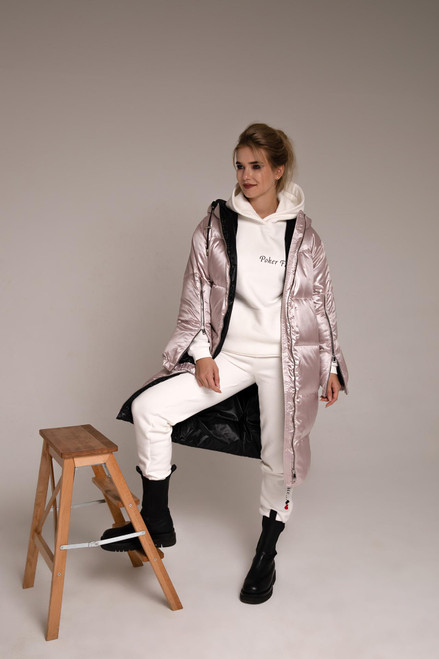 Pink long down jacket